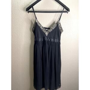 Banana Republic Women Black/Gold V-neck 100% Silk Tank Baby Doll Dress Size 8